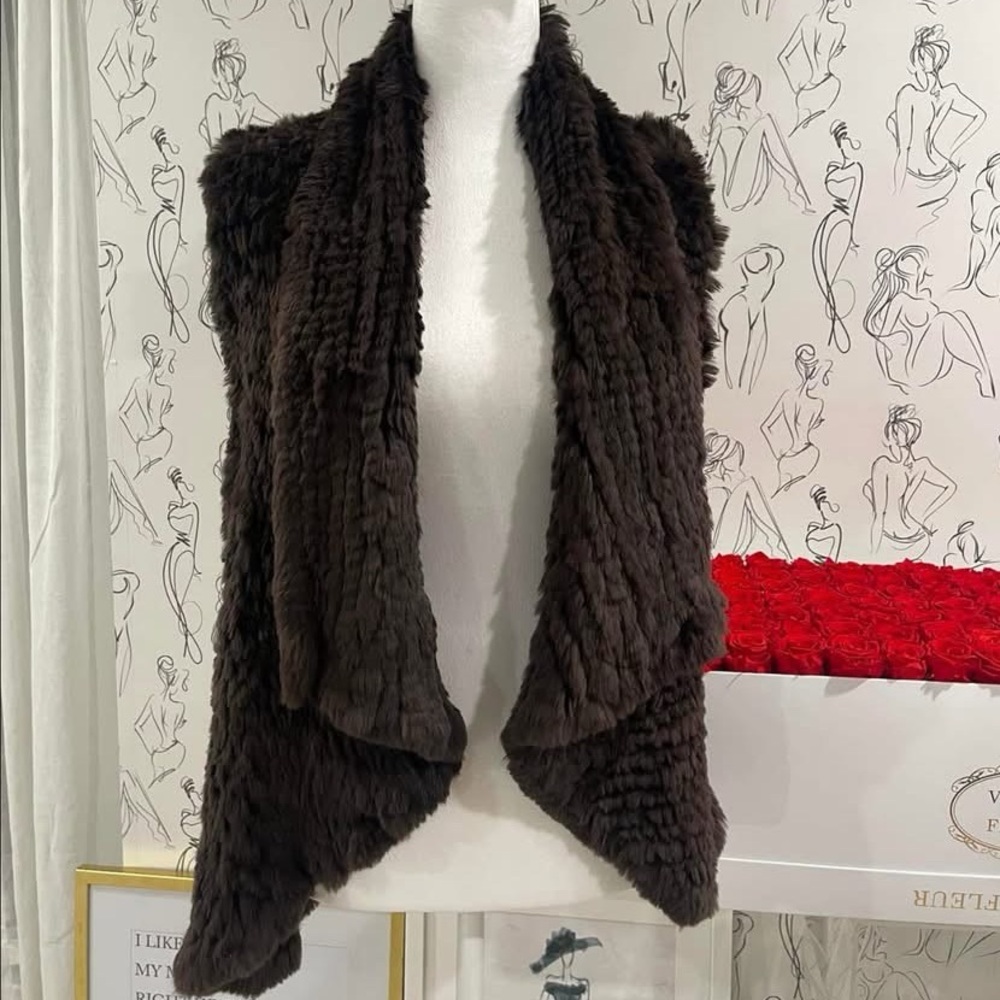 Alice + Olivia Shaved Brown Rabbit Fur Vest Jacket